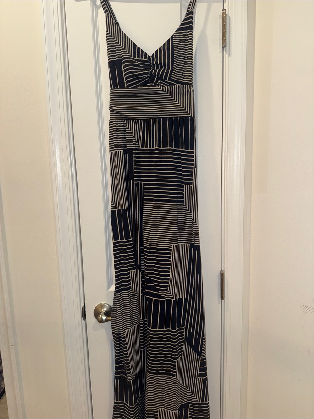 LOFT Navy and White Geometric Maxi Dress